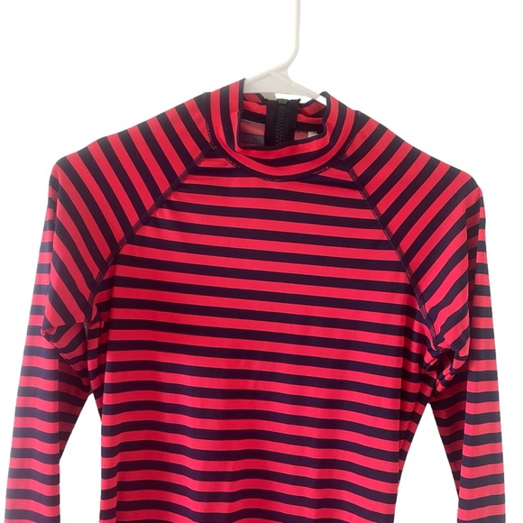 J. Crew | Tops | J Crew Red Navy Blue Striped Zip Back Long Sleeve Rash ...